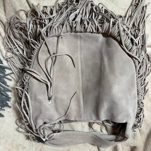Johnny Was Elodie Plain Bag Boho‎ Gray Suede Leather  fringe colorful side NwOT - Picture 7 of 10